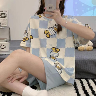 ชุดนอนผู้หญิง แขนสั้น ขาสั้น ลายการ์ตูน ฟรีไซส์ ผ้านิ่มไม่บา…