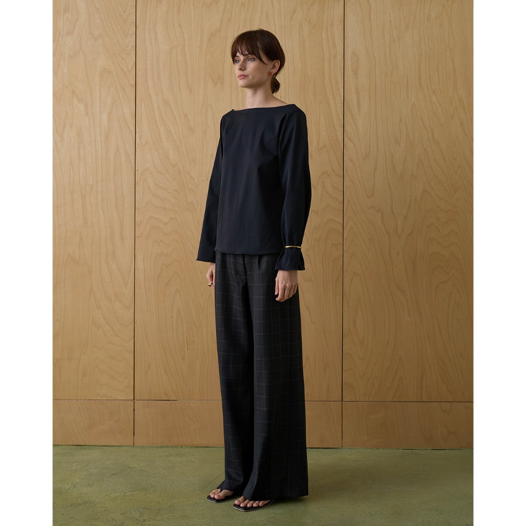 Patcha.co - Elia Wide Straight Trousers in Charcoal Check กางเกงขากระบอกตรง ลายสก๊อต - PCCB044
