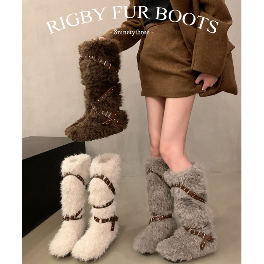 พร้อมส่ง Rigby Fur Boots B05 รองเท้าบูทกันหนาว พร้อมสายเข็มขัดรัดตกแต่ง บุขนนุ่มด้านใน นุ่ม สบายเท้า