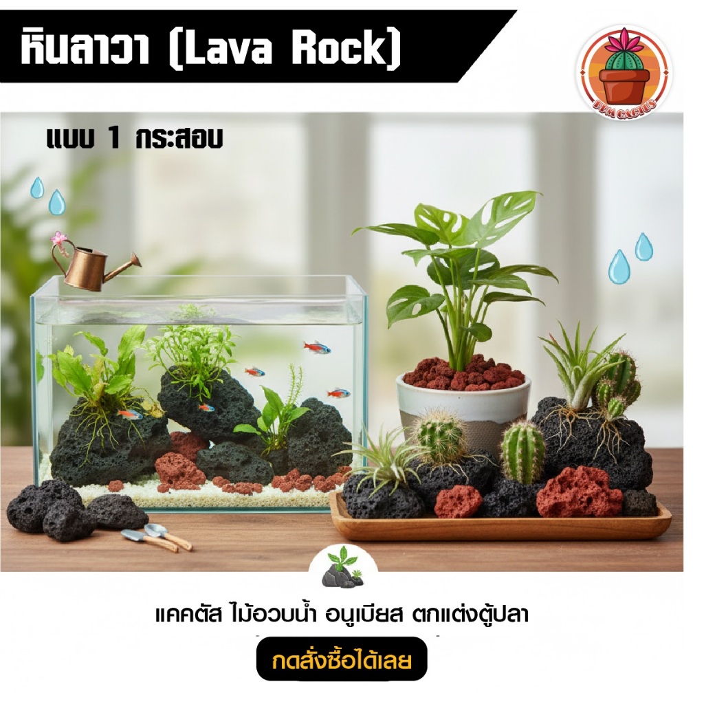 LAVA ROCK หินภูเขาไฟลาวา ลาวาดำ ลาวาแดง ใช้โรยหน้า ผสมดิน งานตู้ปลา บรรจุ 1 กระสอบ (ประมาณ 19-20kg)
