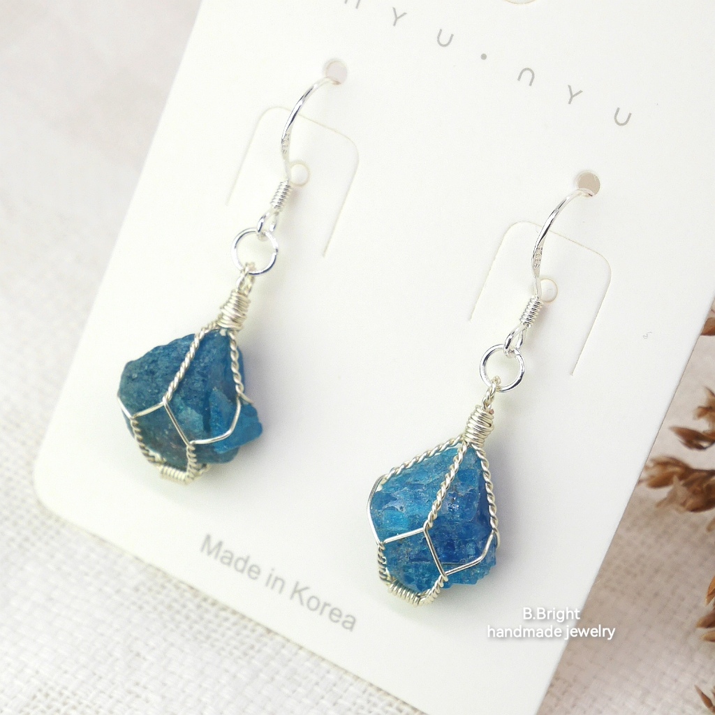 มีส่งด่วน ต่างหูหิน Apatite ดิบ แท้ 100% งานพันลวดทองแดง รูปที่ 4
