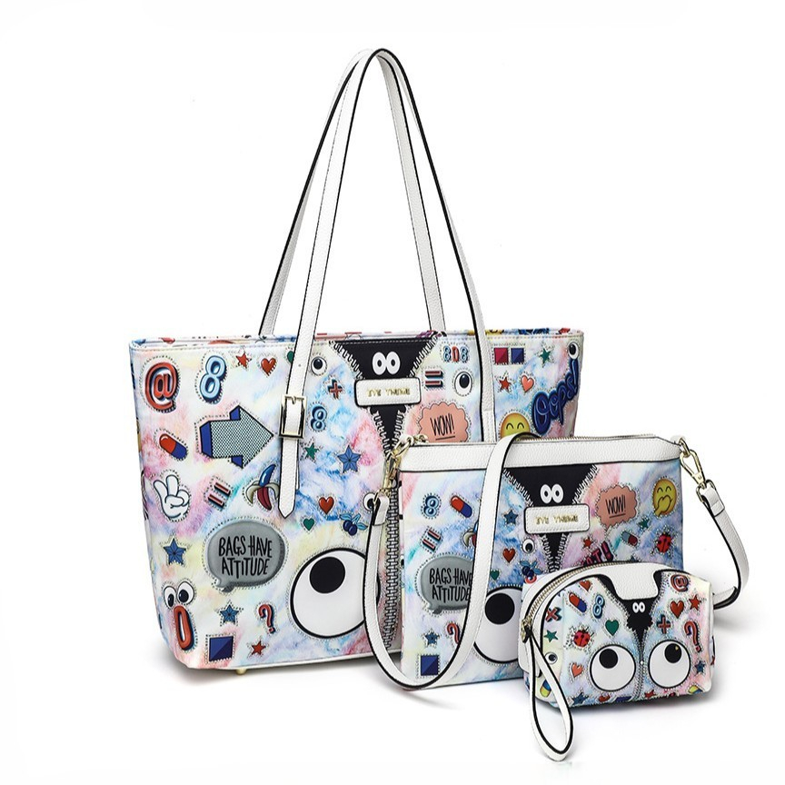 กระเป๋าช็อปปิ้งหน้าวิ๊งเซ็ท3ใบeye theme #1738 - รูปที่ 2