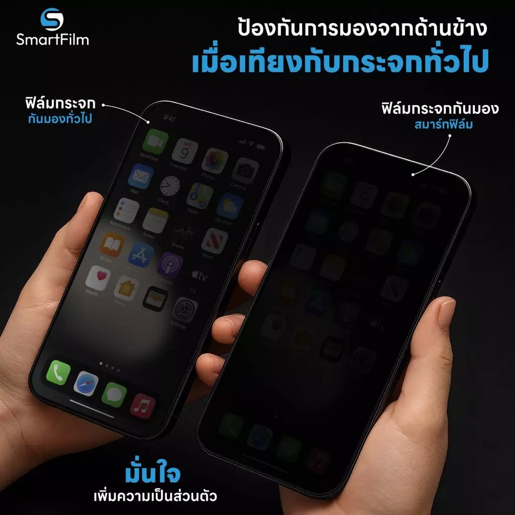 smartfilm ฟิล์มกันมอง + ผิวด้าน 9H For iphone 17 pro max 17air 16 pro max 15 11 iphone13 ฟิล์มกันเสือก AG Privacy ไอโฟน thumbnail 7
