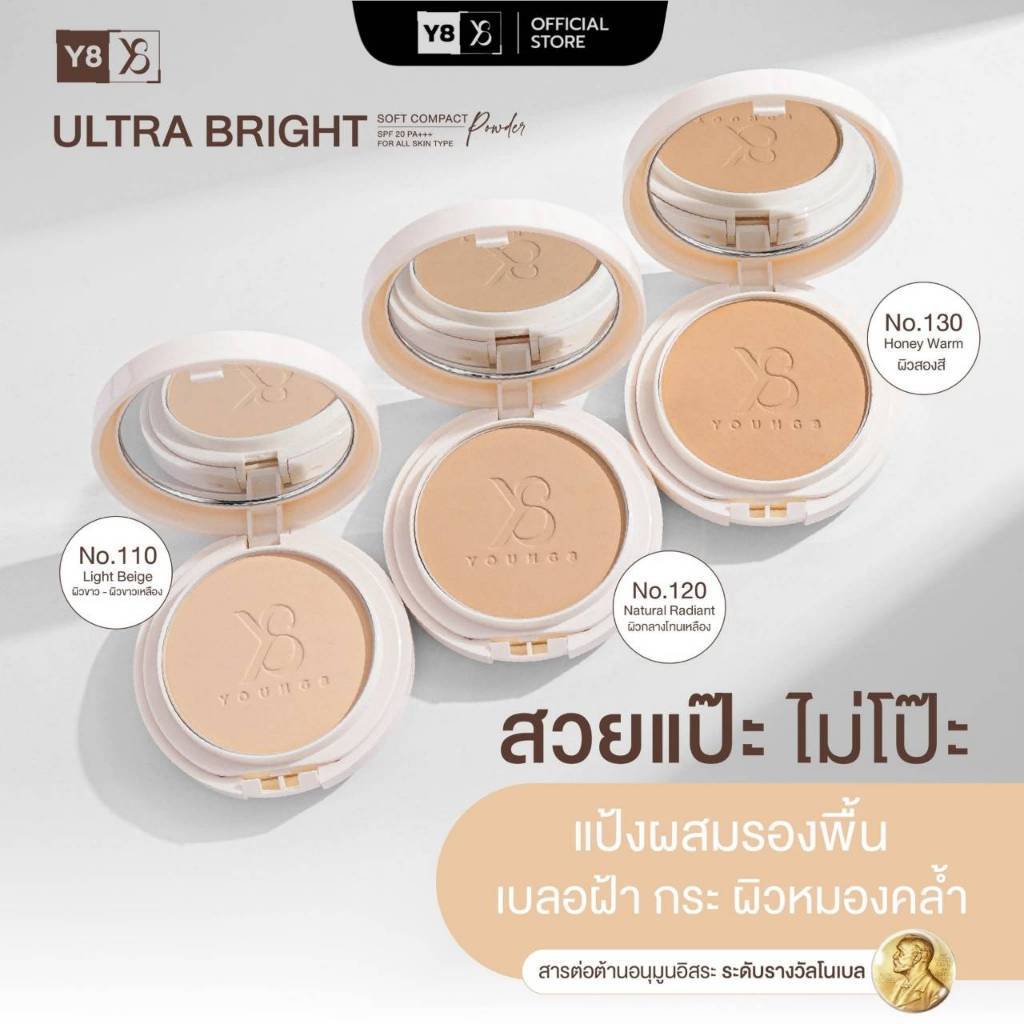 Y8 Flawless Matte Compact Powder SPF20 PA+++ แป้งพัฟผสมกันแดด คุมมัน ปกปิดเรียบเนียน มี 3เฉดสีผิว
