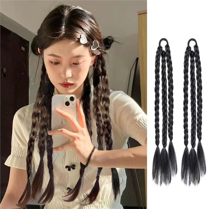 แฟชั่นเกาหลี ผมปลอม 40cm ยางรัดเปียถัก วิกผมเปีย หวาน เท่ สาวฮอตสไตล์ธรรมชาติ เปียยาว วิกผมหางม้าหญิง