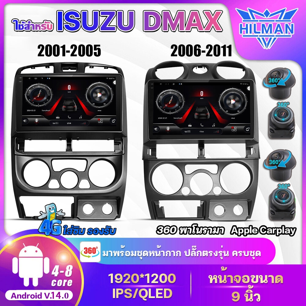 AO จอแอนดรอย 9นิ้ว ใช้สำหรับ ISUZU DMAX 01-11 Android WIFI GPS 360° และ 4G จอQLED แบ่งจอได้ จอแอนดรอยตรงรุ่น