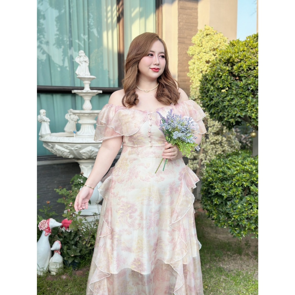 CA414 : Calorie Fashion (XL-6XL) เดรสออกงานโทนชมพูโอรส ดีไซน์ใหม่ สวยหวานละมุนมากก