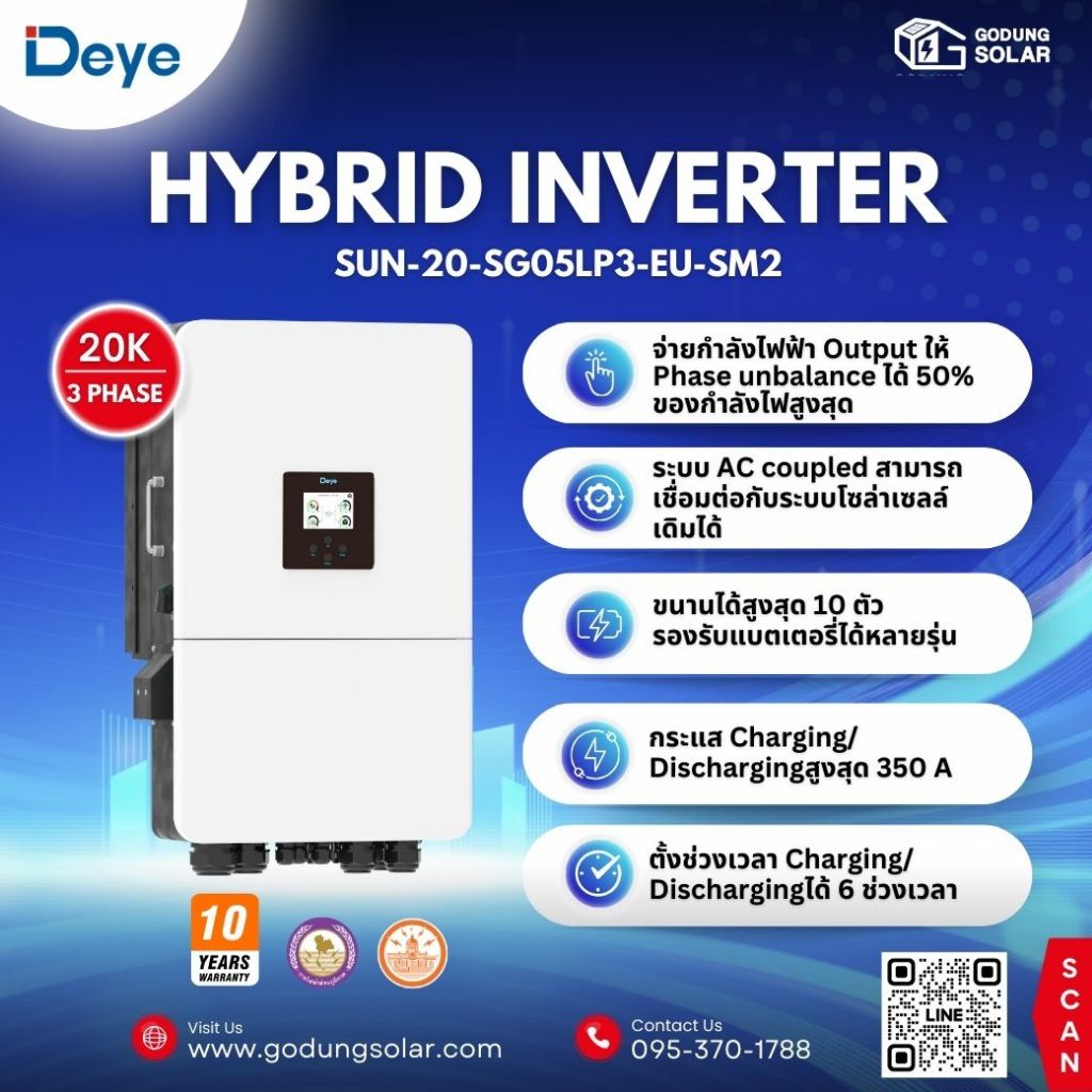 Deye Hybrid Inverter 3 Phase 20 kW อินเวอร์เตอร์ไฮบริด พร้อมกันย้อนเเละWifi