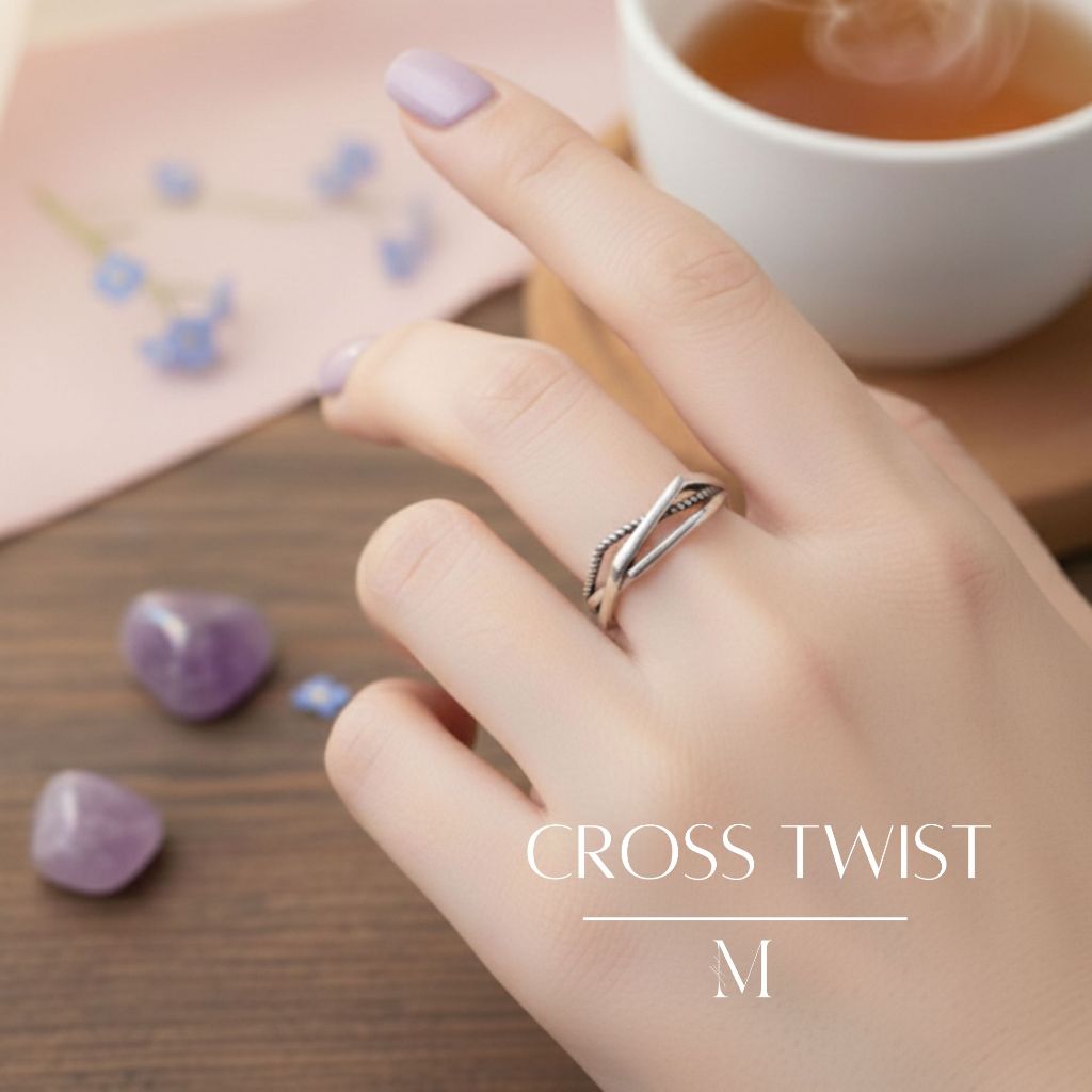 MIND แหวน Cross Twist แหวนเงินแท้925 แหวนเกลียวคู่รูปกากบาท ดีไซน์สุดเก๋ ปรับขนาดได้ Valentine ของขวัญ