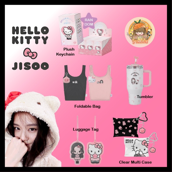 [พร้อมส่ง] HELLO KITTY x JISOO จีซู - Plush Keychain จุ่ม / Foldable Bag / Tumbler / Luggage Tag / Clear Multi Case