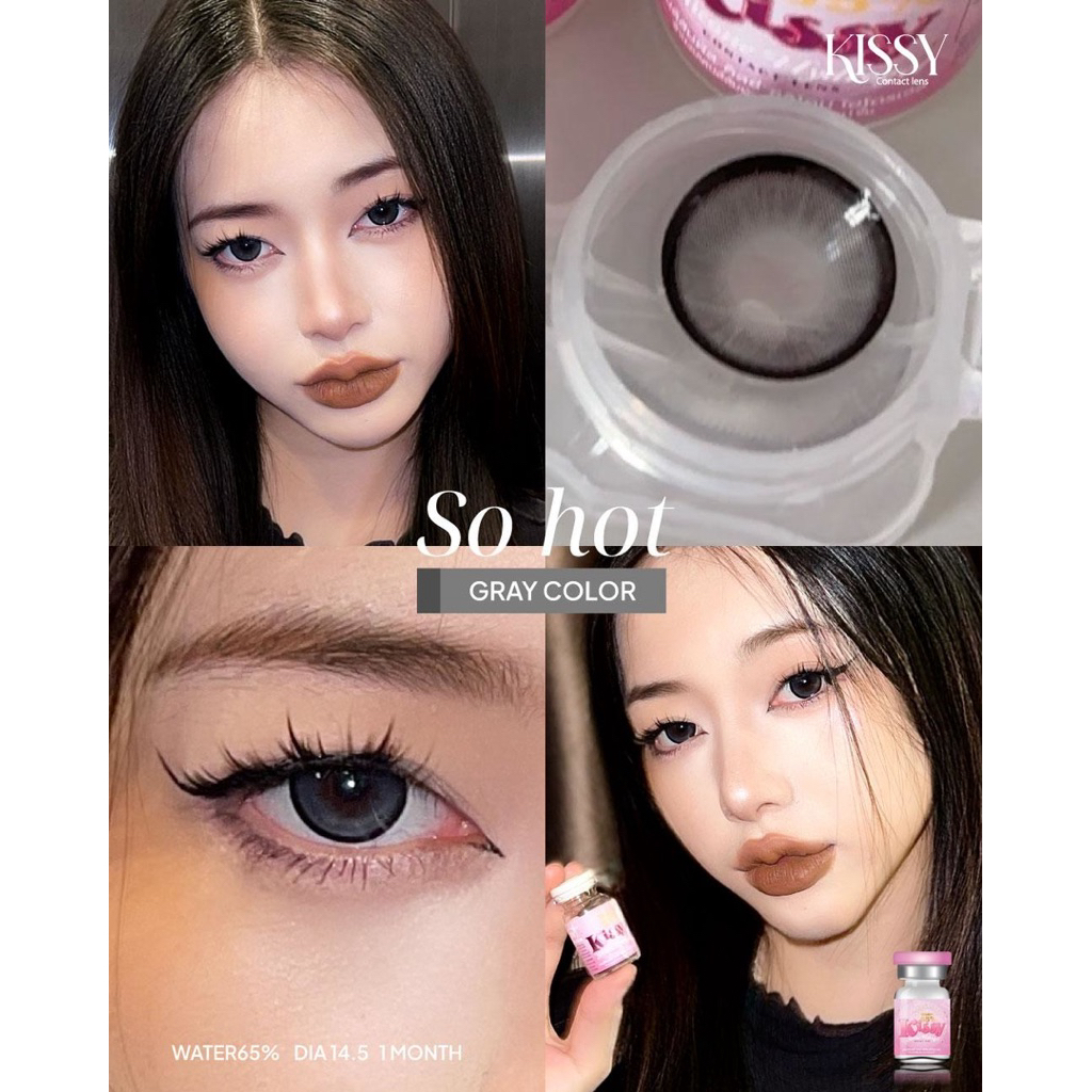 So hot gray black brown  gray kissylens คอนเเทคเลนส์ค่าอมน้ำสูง Bigeye บิ๊กอาย คอนแทคเลนส์มีเลขจดแจ้งถูกต้อง