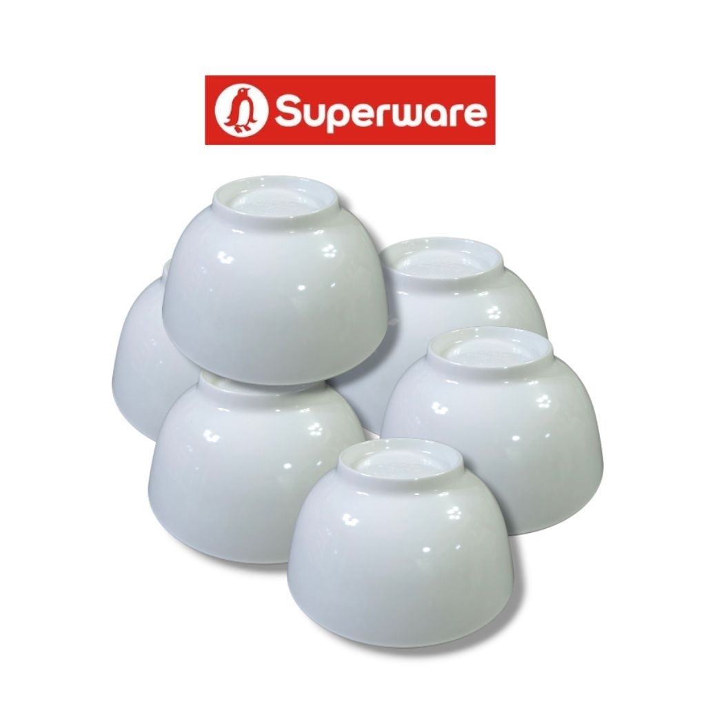 ชุดชามโคมเล็ก  6 นิ้ว 6 ใบ สีขาวทรงกลม  superware ซุปเปอร์แวร์ ตรานกเพนกวิน ชามเมลามีน