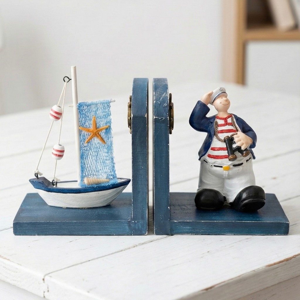 Bookends ที่กั้นหนังสือ set 2 ชิ้น ประดับด้วย ตุ๊กตากะลาสี และเรือใบสุดสร้างสรรค์