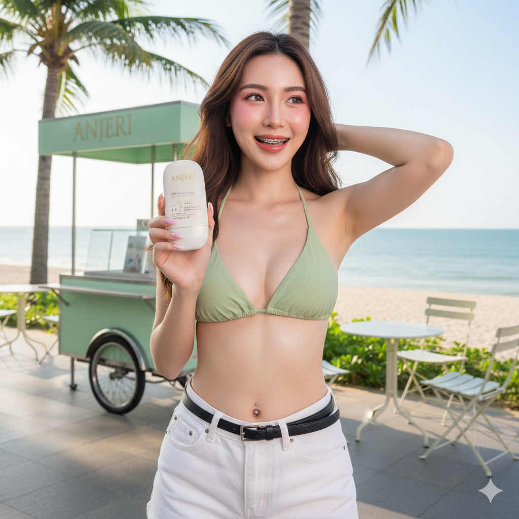 Anjeri BB sunscreen ครีมกันแดด  เหมาะสำหรับผิวแพ้ง่าย ทาหน้าทาตัว บางเบาเกลี่ยง่าย ไม่เหนียวเหนอะหนะ
