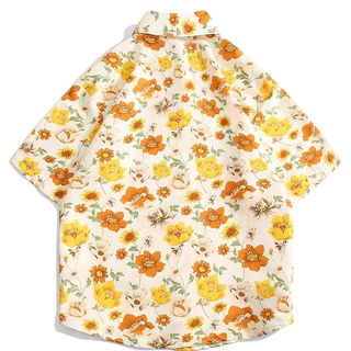 ใหม่ พร้อมส่งเสื้อฮาวายชาย ย้อมดอกไม้เสื้อฮาวาย เสื้อเชิ้ตผู้ชายแขนสั้น เนื้อผ้าดีใส่สบาย