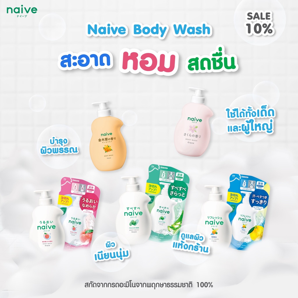 Jcosme Store : ครีมอาบน้ำทำความสะอาดร่างกาย Naive Body Wash 🌼