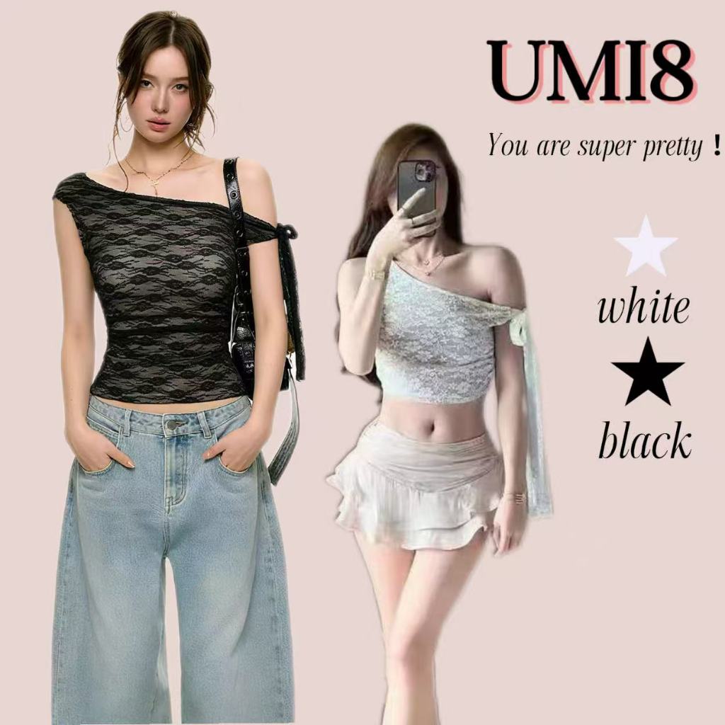 UMI8 【ในสต็อก】 เสื้อกั๊กแขนกุดผ้าโครเชต์ลูกไม้โปร่งกระชับสัดส่วน ตกแต่งด้วยริบบิ้น มีซับในและซับนอกเข้ารูป