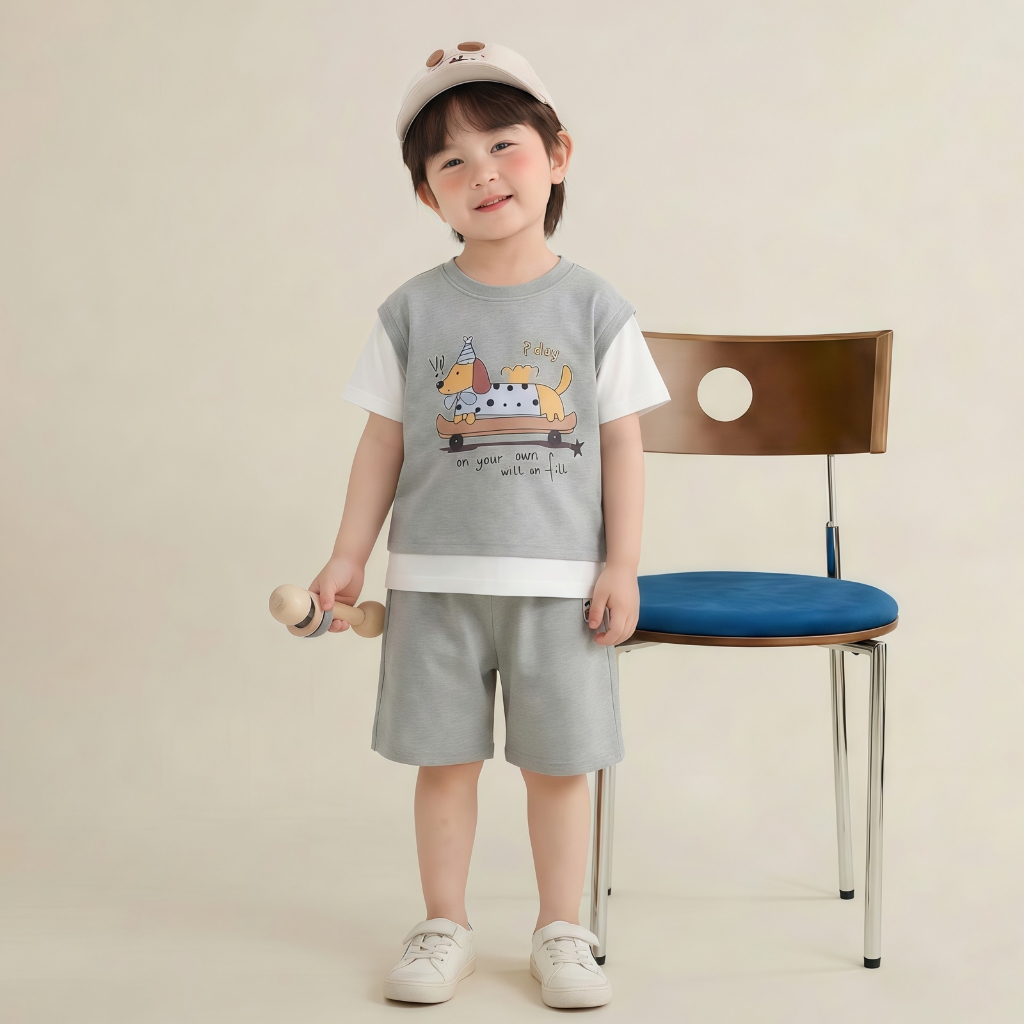 【พร้อมส่ง】ชุดเซ็ทเด็ก แขนสั้นกางเกงขาสั้น เด็กชายและหญิง แฟชั่น ชุดลำลอง - รูปที่ 7