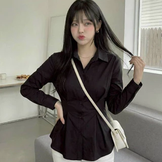 K01 ♥ มีไซส์ใหญ่สุด 62 นิ้ว !!! เสื้อเชิ้ตเข้ารูปสาวอวบสไตล์เกาหลี S-10XL แขนยาวคอปกเชิ้ต สีดำ-สีขาว ใส่ได้หลายโอกาส ♥