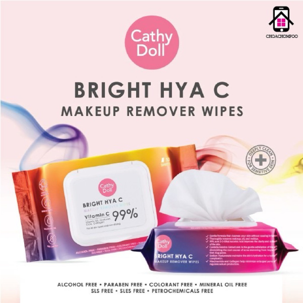 Cathy doll ทิชชู่เปียก แผ่นเช็ดเครื่องสำอาง  เมคอัพคลีนซิ่ง ทำความสะอาดผิวหน้า จำนวน30แผ่น