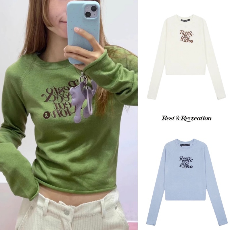 ของแท้ % เกาหลีRest RRเย็บปักถักร้อยเสื้อกันหนาวแขนยาว รุ่นต้นฤดูใบไม้ผลิ