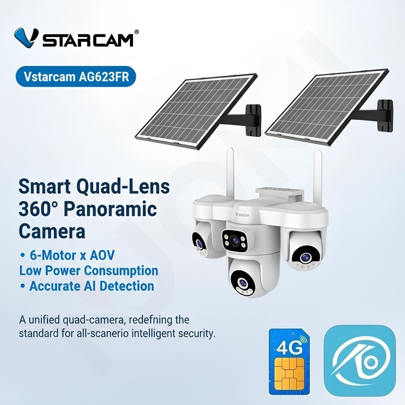 VSTARCAM AG623FR 4G SIM SUPER HD 1296P 3MP x 4 เลนส์กล้อง กล้องวงจรปิดใส่ซิม + แผงโซล่าเซลล์คู่