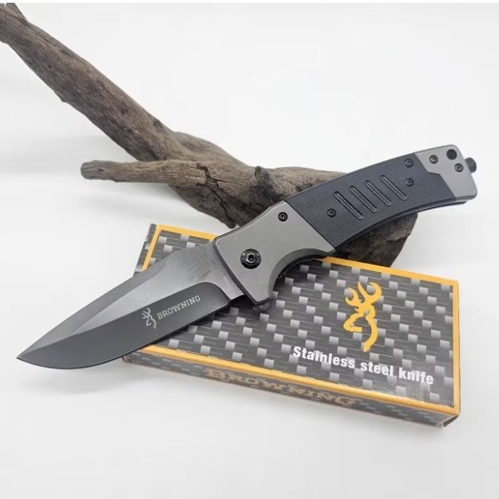 มีดพับ BROWNING (DA339) ใบมีดเหล็กสแตนเลส 440C ชนิดแข็งเกรดดี เคลือบกันสนิม สีไททาเนียม ด้ามจับG10  แข็งแรงทนทาน