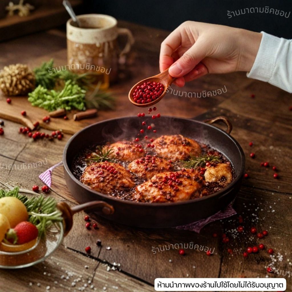 พริกไทยเม็ดสีชมพู น้ำหนัก 50กรัม Pink Peppercorn พริกไทยจากผลเบอร์รี่ตากแห้ง (สินค้านำเข้า) - รูปที่ 2