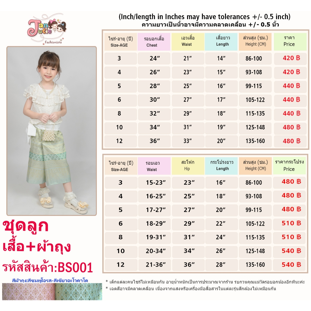 BS001 ชุดไทยประยุกต์เด็กและแม่ เสื้อลูกไม้คอระบายผูกโบว์ข้างพร้อมผ้าถุง - รูปที่ 4