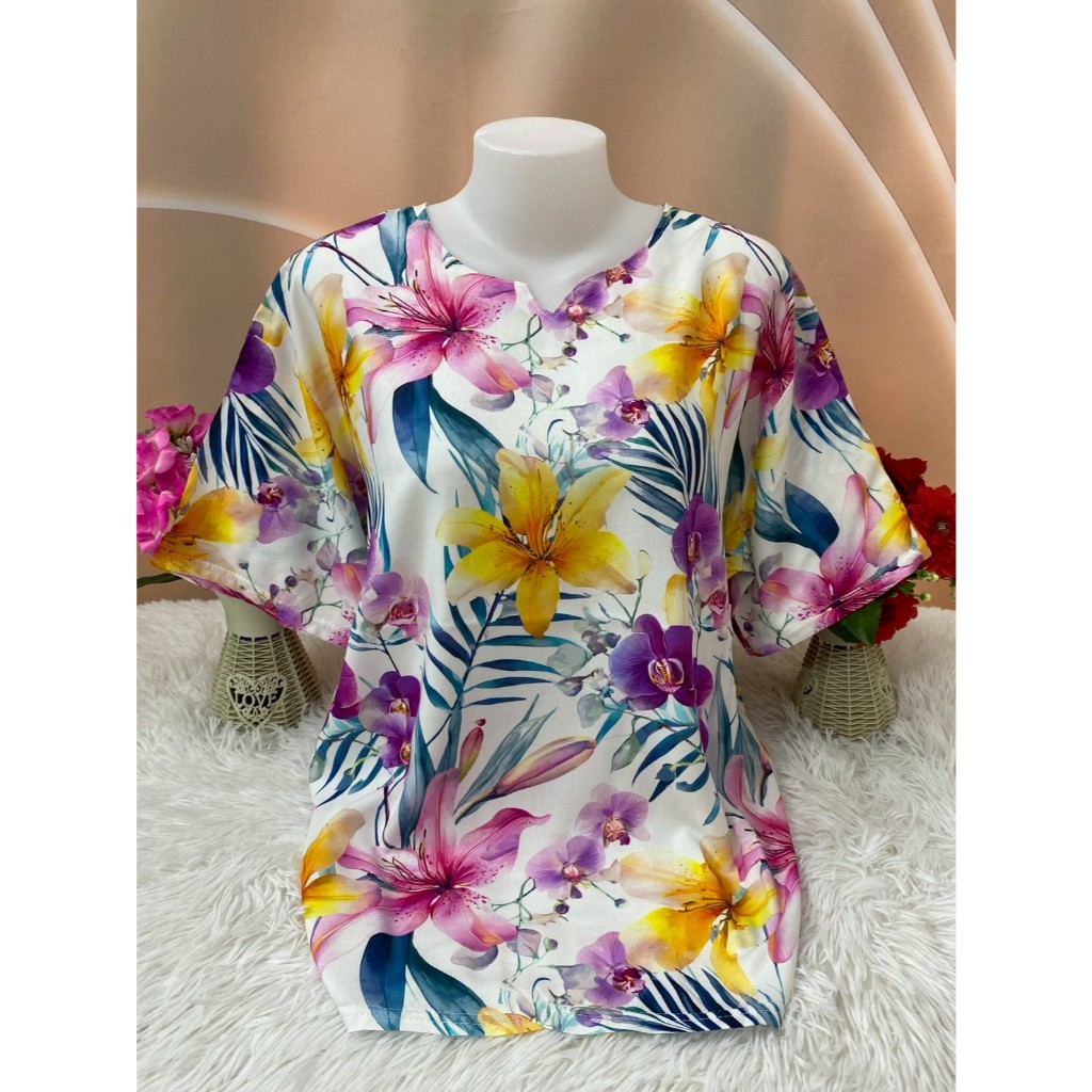 เสื้อสปัน เสื้อฮาวาย เสื้อสงกรานต์ ลายดอกไม้สีสดใส ผ้านิ่มใส่สบาย  ( สินค้าพร้อมส่ง) รุ่น1013