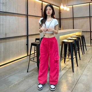 กางเกงคาร์โก้ผู้หญิงขายาวเอวสูงแฟชั่นฟรีไซร์ทรงหลวมใส่พรางหุ่นได้ดี รุ่น0247