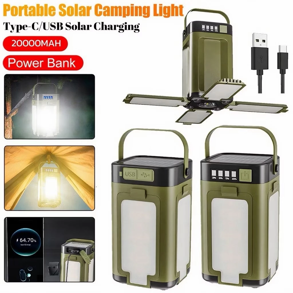 Camping Lamp ไฟฉาย พับได้ 20000mAh Solar Type-C กันน้ํา IPX4 พลังงานแสงอาทิตย์ไฟ 5โหมด แบบพกพา USB