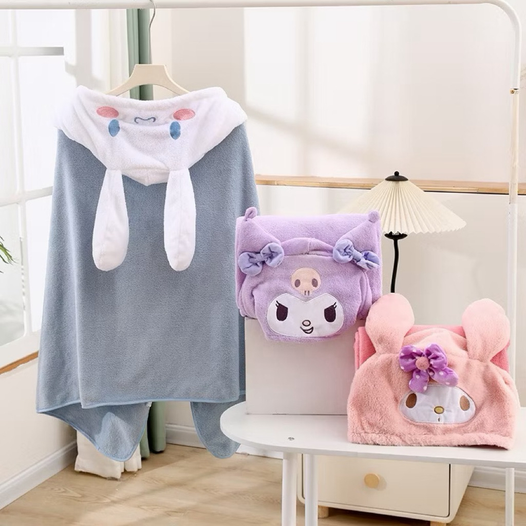 💥พร้อมส่งผ้าคลุมมีฮู้ด,ผ้าเช็ดตัวมีหมวกคลุมในตัวขนาด140×70cm.