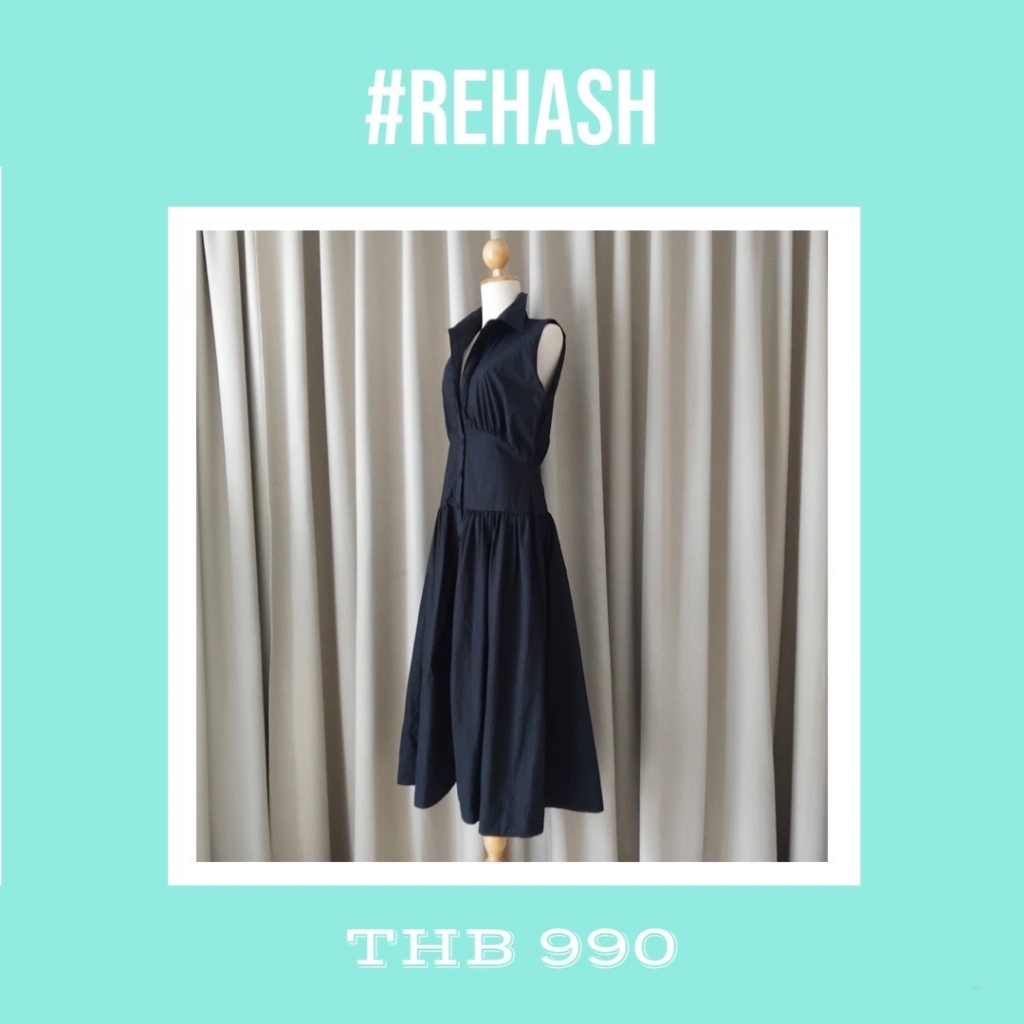 The Editor's Market - ส่งต่อ Coland Fitted Waist Ruch Dress สีดำ ไซส์ M ชุดเรียบๆแต่เก๋ ใช้งานน้อย ส