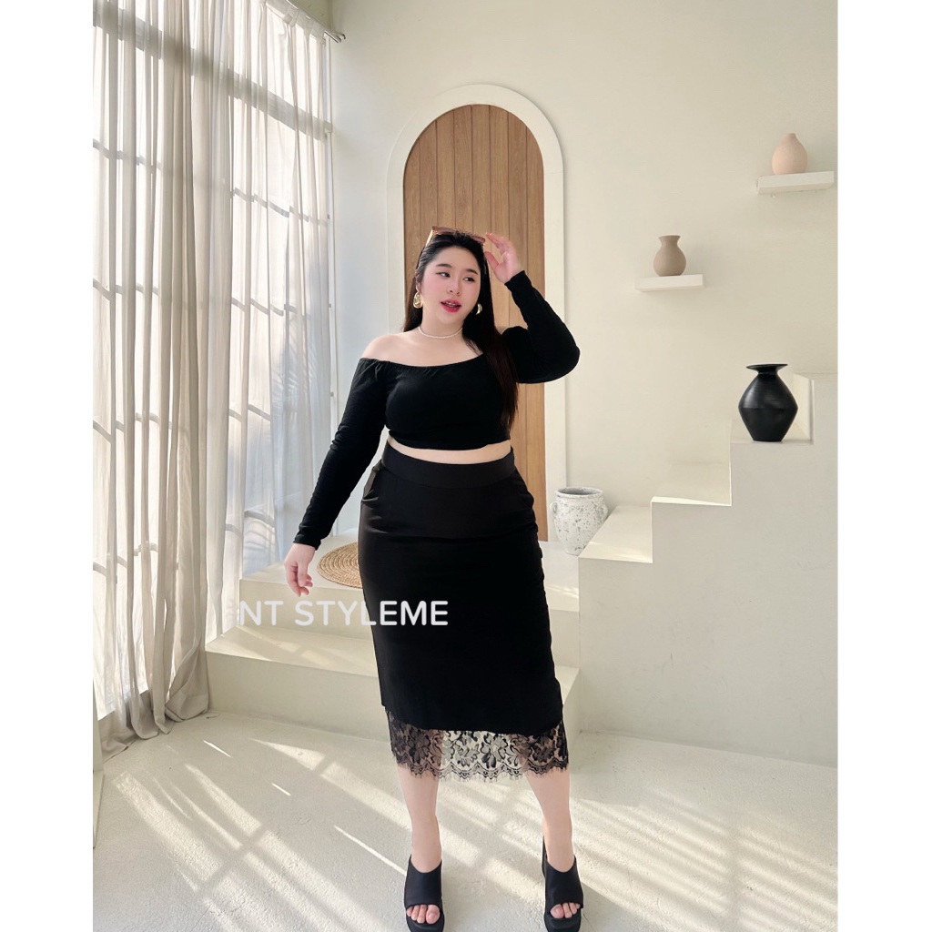 กระโปรงทรงเอปลายกระโปรงแต่งลูกไม้สุดเก๋ใส่แล้วดูแพงมากเอว34-46นิ้วรหัส B57 - รูปที่ 3