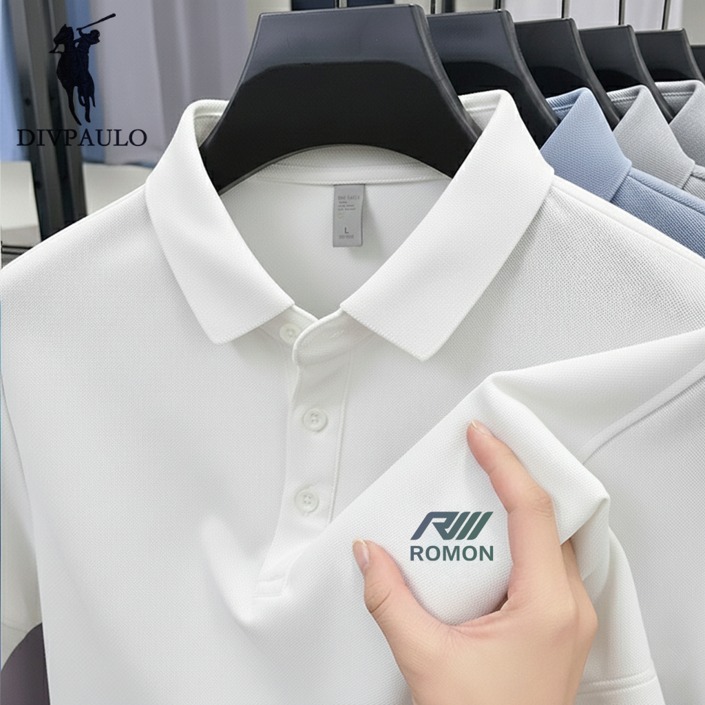DIVPOLO2855-RIIIผู้ชายผ้าฝ้ายแท้เสื้อโปโลปกปักแขนสั้นสีทึบสบายๆทุกการแข่งขันเสื้อยืด
