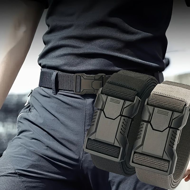 เข็มขัดผู้ชายกลางแจ้งปีนเขา ผ้าใบไนลอน มัลติฟังก์ชัน Quick Release ABS สำหรับ กีฬา และ กางเกงยีนส์