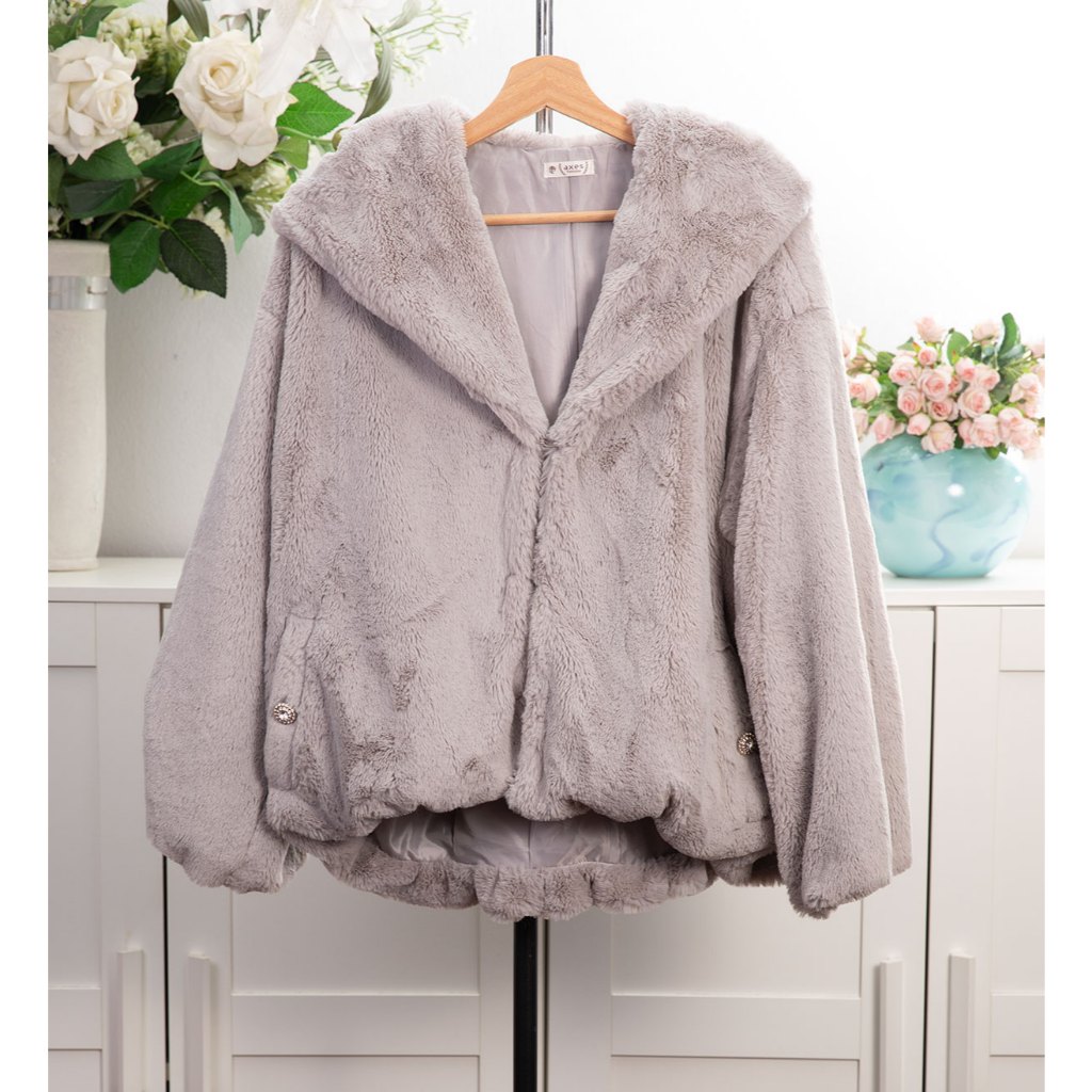 AXES femme เสื้อโค้ทกันหนาว แขนยาว แบบตะขอเกี่ยวด้านหน้า สองตะขอ  มีกระเป๋าข้างซ้ายขวา  ผ้านุ่มมาก