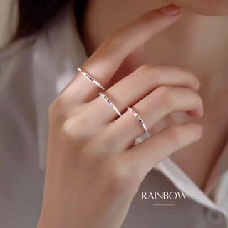 ESCOBAL แหวนเงินแท้ Rainbow แหวนแฟชั่น แหวนปรับขนาด แหวนพลอย…