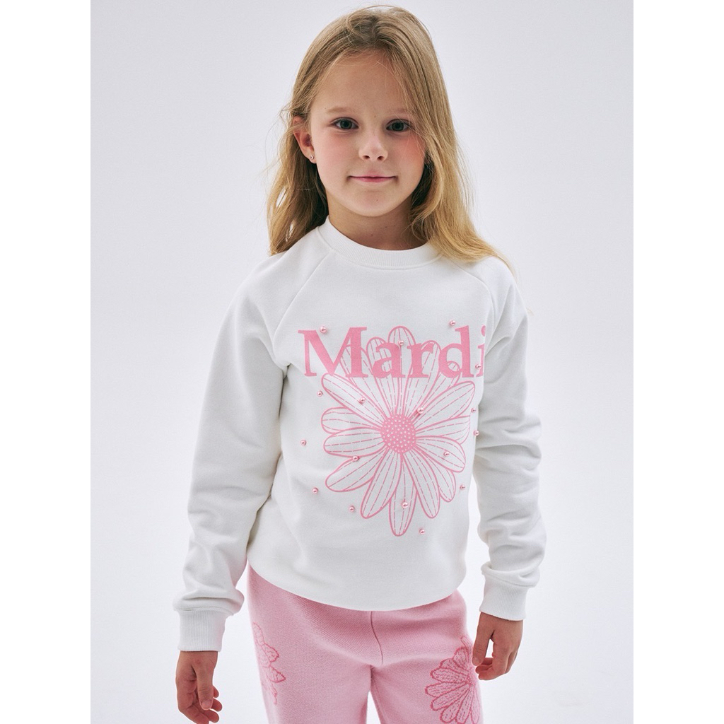 SWEATSHIRT FLOWERMARDI PEARL EMBELLISHED_WHITE PINK