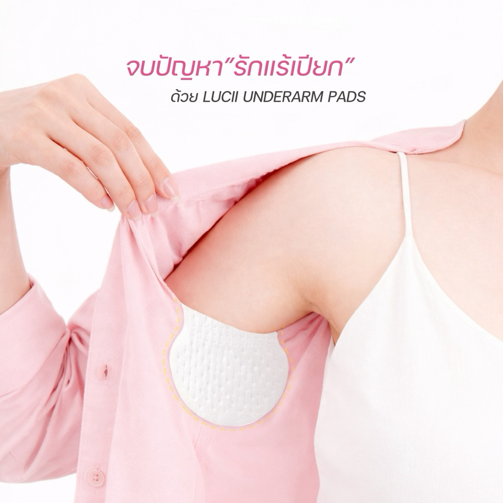 LUCII : แผ่นซับเหงื่อ แปะซับเหงื่อใต้วงแขนรักแร้ หมดปัญหาวงแขนเสื้อทิ้งคราบเหลือง