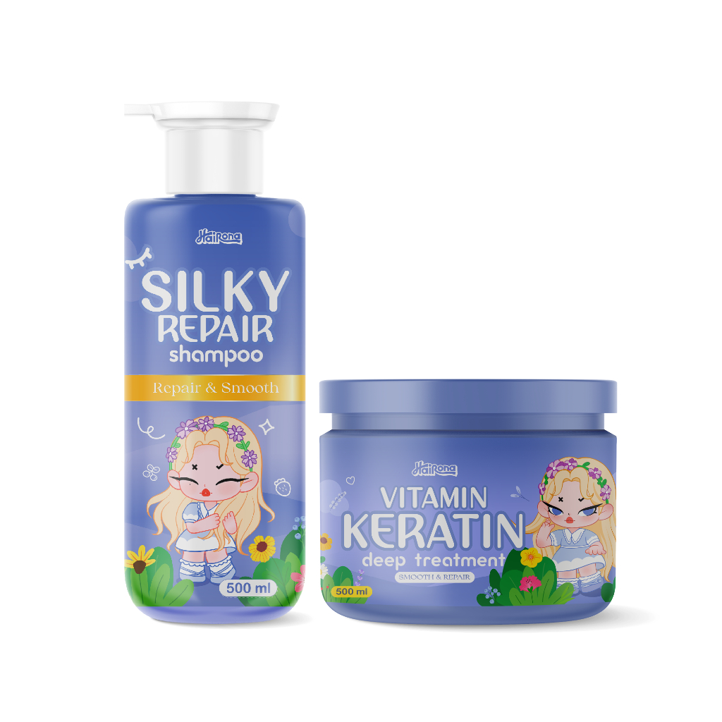 Livetined Hairona Shampoo สูตรผมนุ่มลื่น 500ml สูตรขัดจัดรังแค+Vitamin Keratin Deep Treatment 500ml