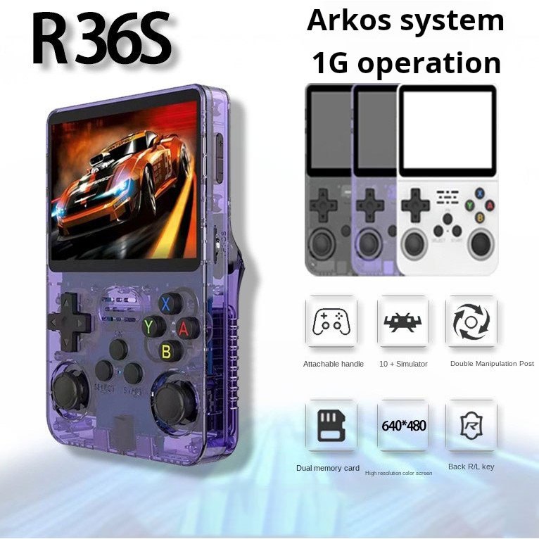 R36S เครื่องเล่นเกมพกพา Linux พื้นที่เก็บข้อมูล 64GB เกมอาร์เคด GBA แบบพกพา เครื่องเล่นเกม PSP แบบพก
