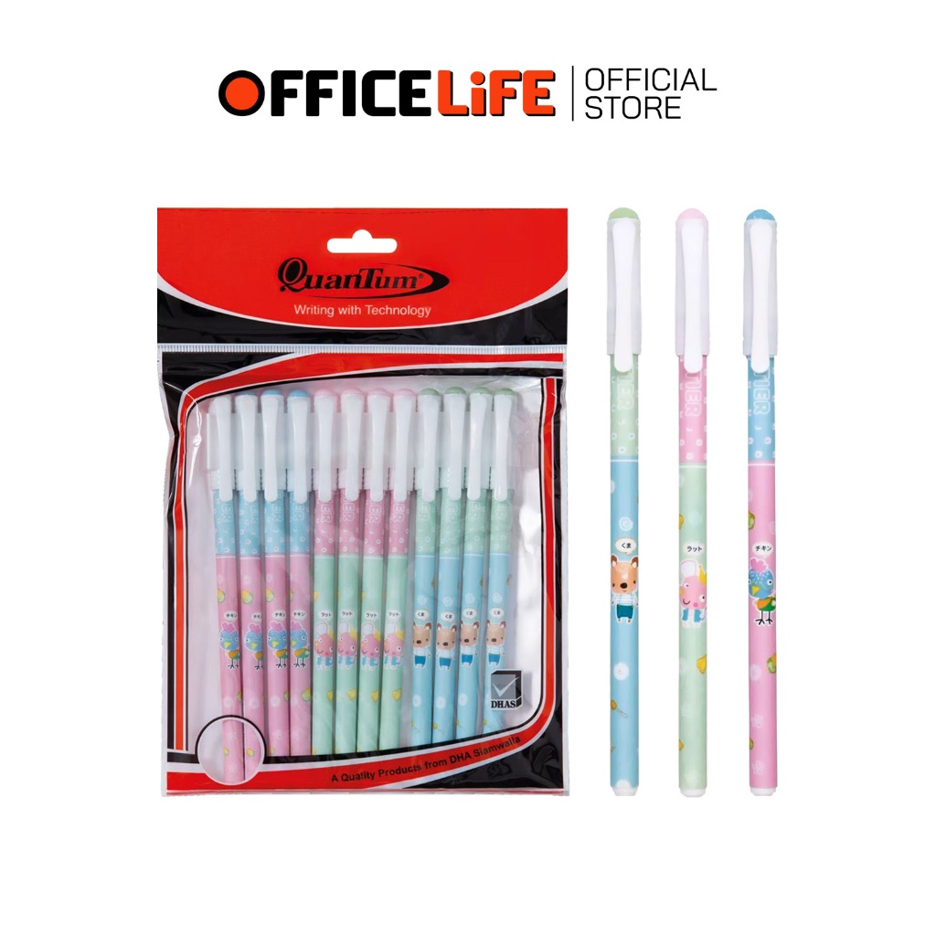 Quantum (ควอนตัม) ปากกา ปากกาลูกลื่น รุ่น TIER หมึกน้ำเงิน ขนาด 0.5 mm. ( 12 ด้าม / แพ็ค คละสี )
