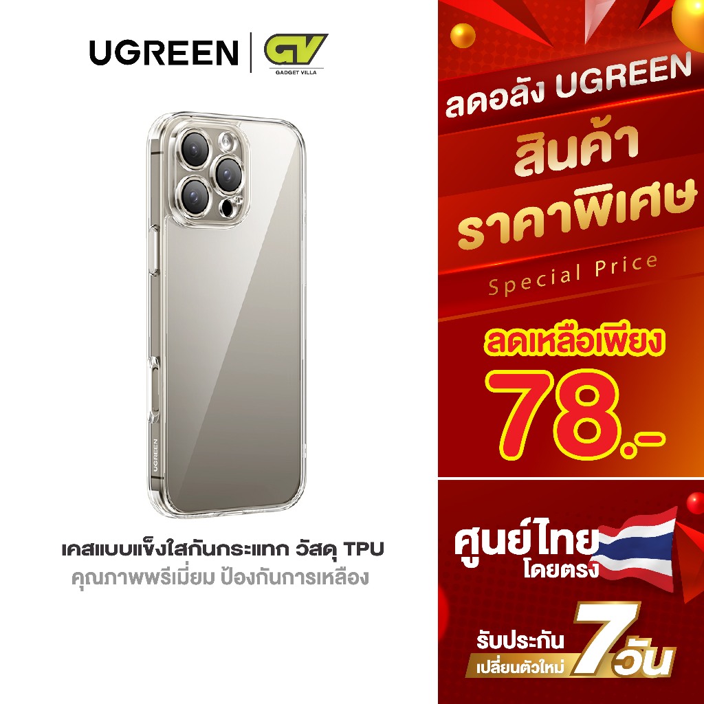 Ugreen เคสโทรศัพท์ เคสแบบแข็งใสกันกระแทก ฝาครอบโปร่งใส วัสดุ TPU คุณภาพดี ป้องกันการเหลือง รุ่น CA108