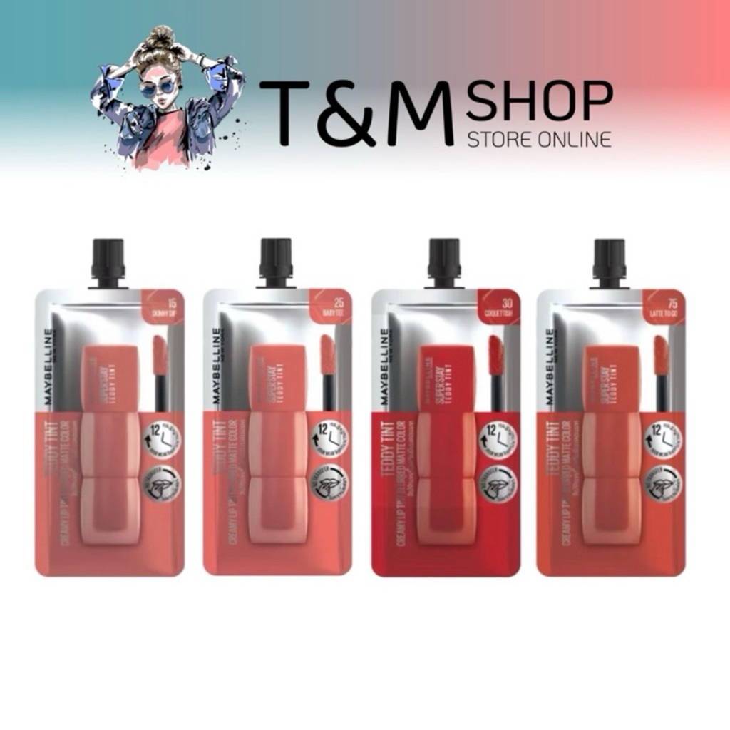 ลิปเมย์เบลลีน เท็ดดี้ทิ้นท์ ✳️แบบซอง ✔️Maybelline Super Stay Teddy Tint