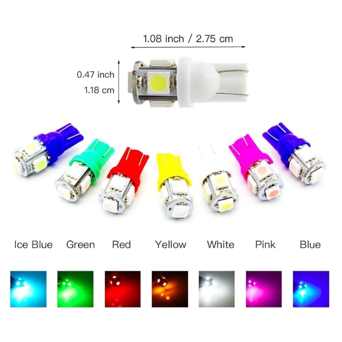 หลอดไฟหรี่ รถยนต์ LED T10 1 คู่ แสงหลายสี LED ไฟหรี่ T10 LED T10 จำนวน 1 คู่ Super Bright LED