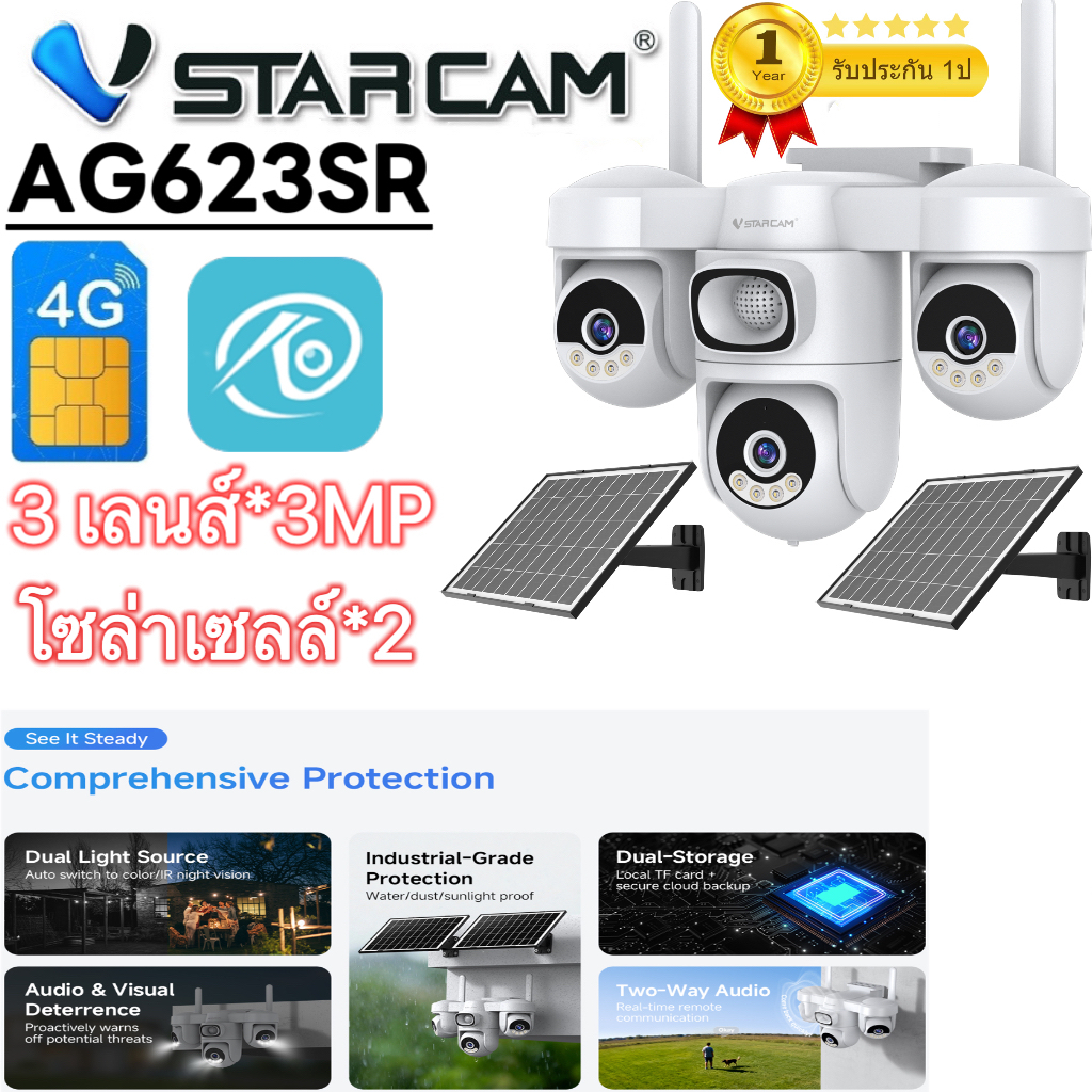 VSTARCAM AG623SR AOV Solar 4G camera 1080P X3 iP Camera กล้องวงจรปิดไร้สาย