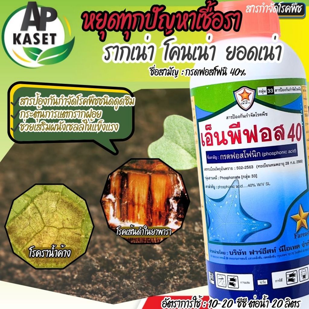 พร้อมส่ง โปร 1 แถม 1 เอ็นพีฟอส 40 ยาเชื้อรา สารกรดฟอสโฟนิค ทาแผล ฝังเข็ม ป้องกัน ใบแห้ง ยอดเน่า ผลเน่า ขนาด 1 ลิตร - รูปที่ 3