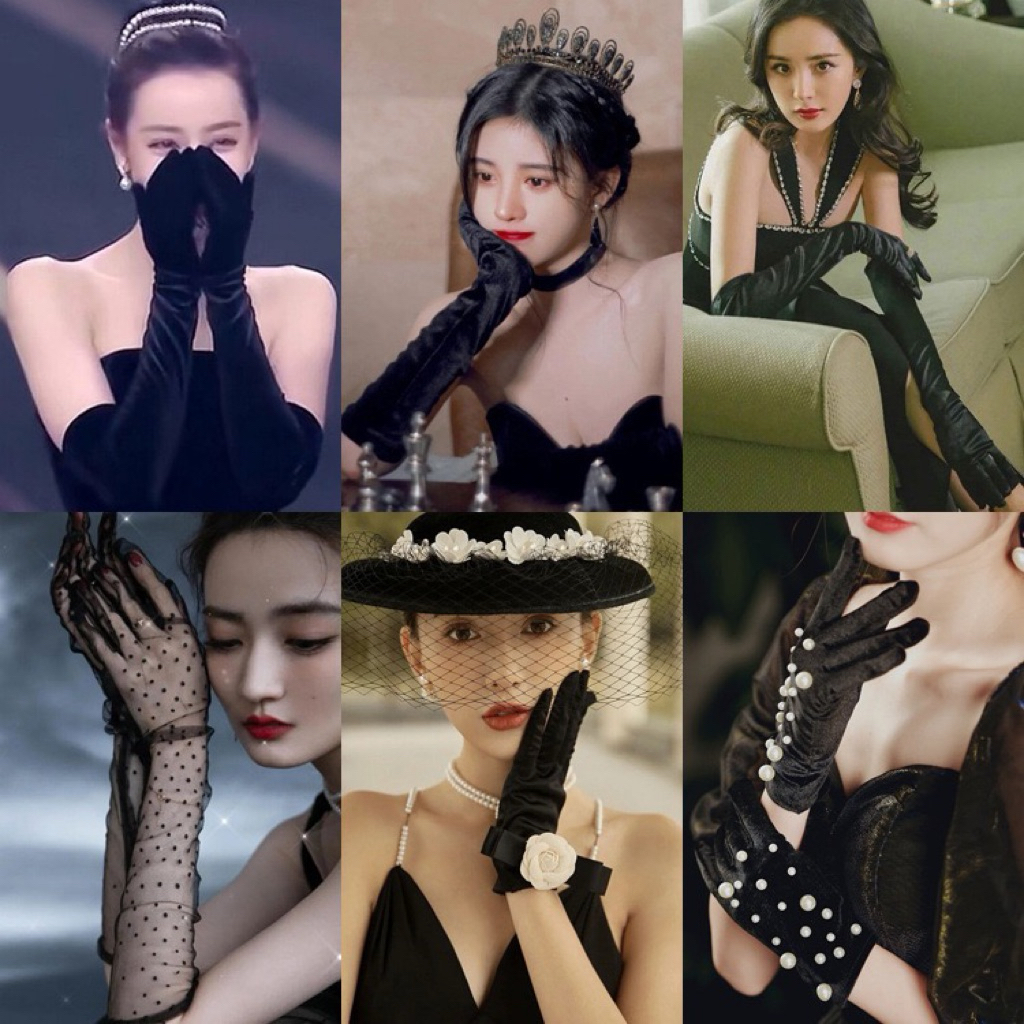 ถุงมือสีดำ ถุงมือเจ้าสาว ถุงมือแฟชั่น สินค้าพร้อมส่งจากไทย